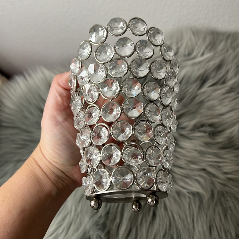 EUC Silver Bead Bling Crystal Candle Holder or Utensil Holder - Picture 4 of 5